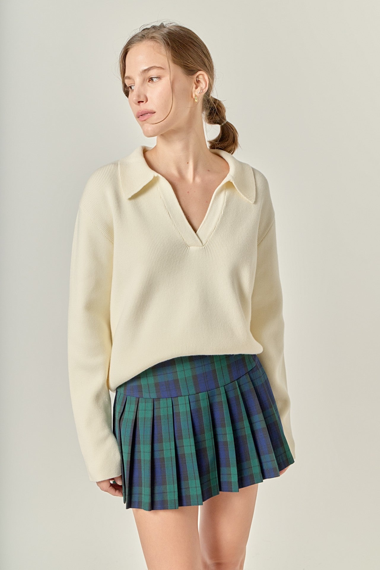 Oversized Collar Knit Top