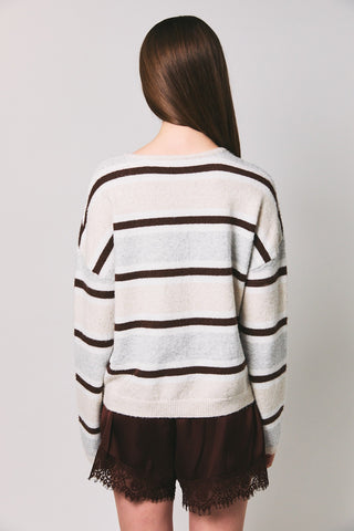 Long Sleeve Round Neck Striped Soft Cardigan