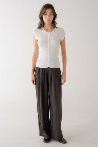 Elle Grey | Ribbed Cap Sleeve Button Up Knit Top