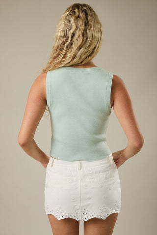 Sleeveless Round Neck Button Down Ribbed Sweater Top
