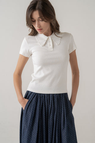 Elle Grey | Scalloped Collar Knit Polo