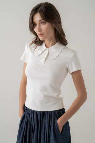 Elle Grey | Scalloped Collar Knit Polo