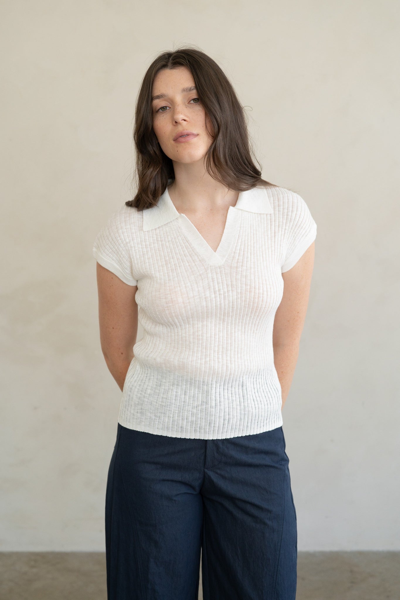 Elle Grey | Ribbed Collared Knit Top