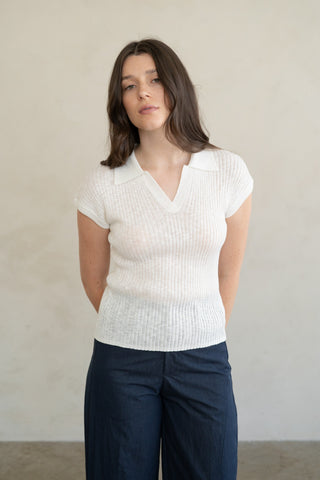 Elle Grey | Ribbed Collared Knit Top