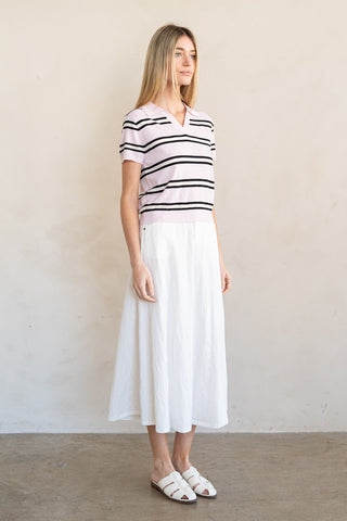 Elle Grey | Stripe Johnny Collar Knit Top