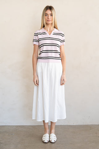 Elle Grey | Stripe Johnny Collar Knit Top
