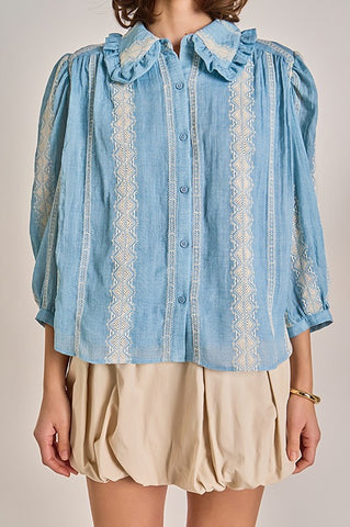 EF | Embroidered Ruffle Collar Blouse