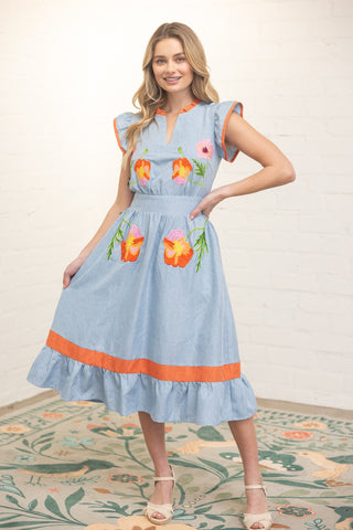 Voy | Ruffle Detailed Floral Midi Dress