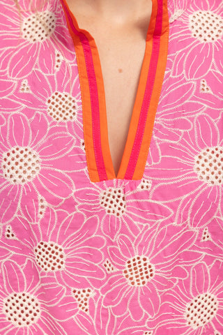 Voy | Color Block Ruffle Detailed Eyelet Top