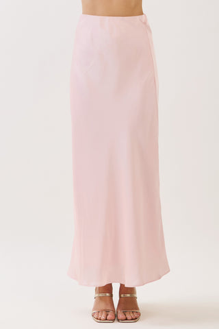 Solid Satin Zipper Maxi Skirt