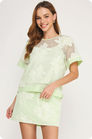 SB | Embroidery Floral Mesh Top/Skirt Set