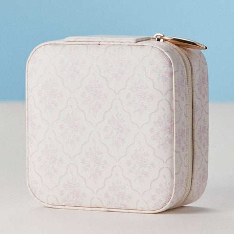 Pink Floral Travel Jewelry Case – Compact Jewelry Organizer with Mirror & Ring Slots