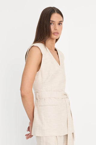 Good American | Linen Sleeveless Belted Vest