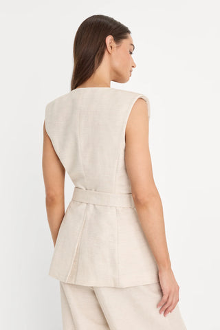 Good American | Linen Sleeveless Belted Vest