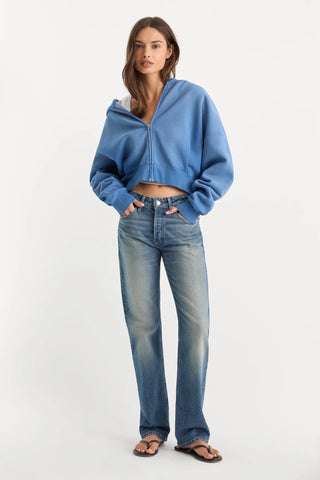 Good American | The Zip Up Sweathshirt in Blue Drift