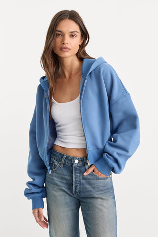 Good American | The Zip Up Sweathshirt in Blue Drift