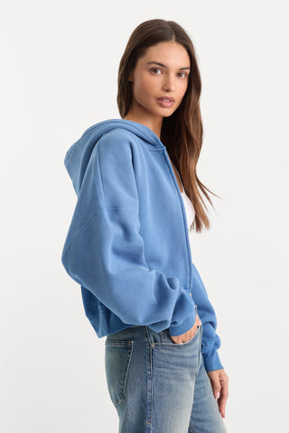Good American | The Zip Up Sweathshirt in Blue Drift