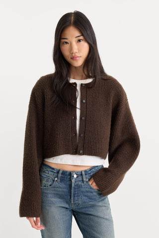 Good American | The Chunky Knit Cardigan in Espresso