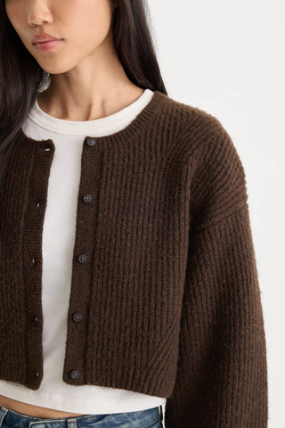 Good American | The Chunky Knit Cardigan in Espresso