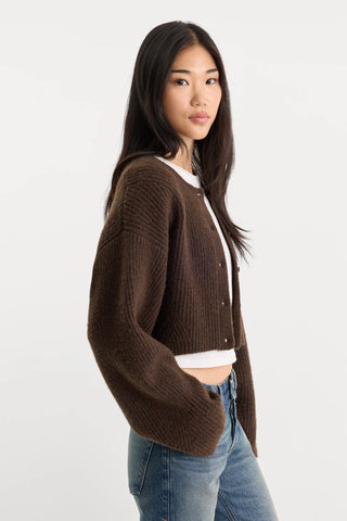 Good American | The Chunky Knit Cardigan in Espresso