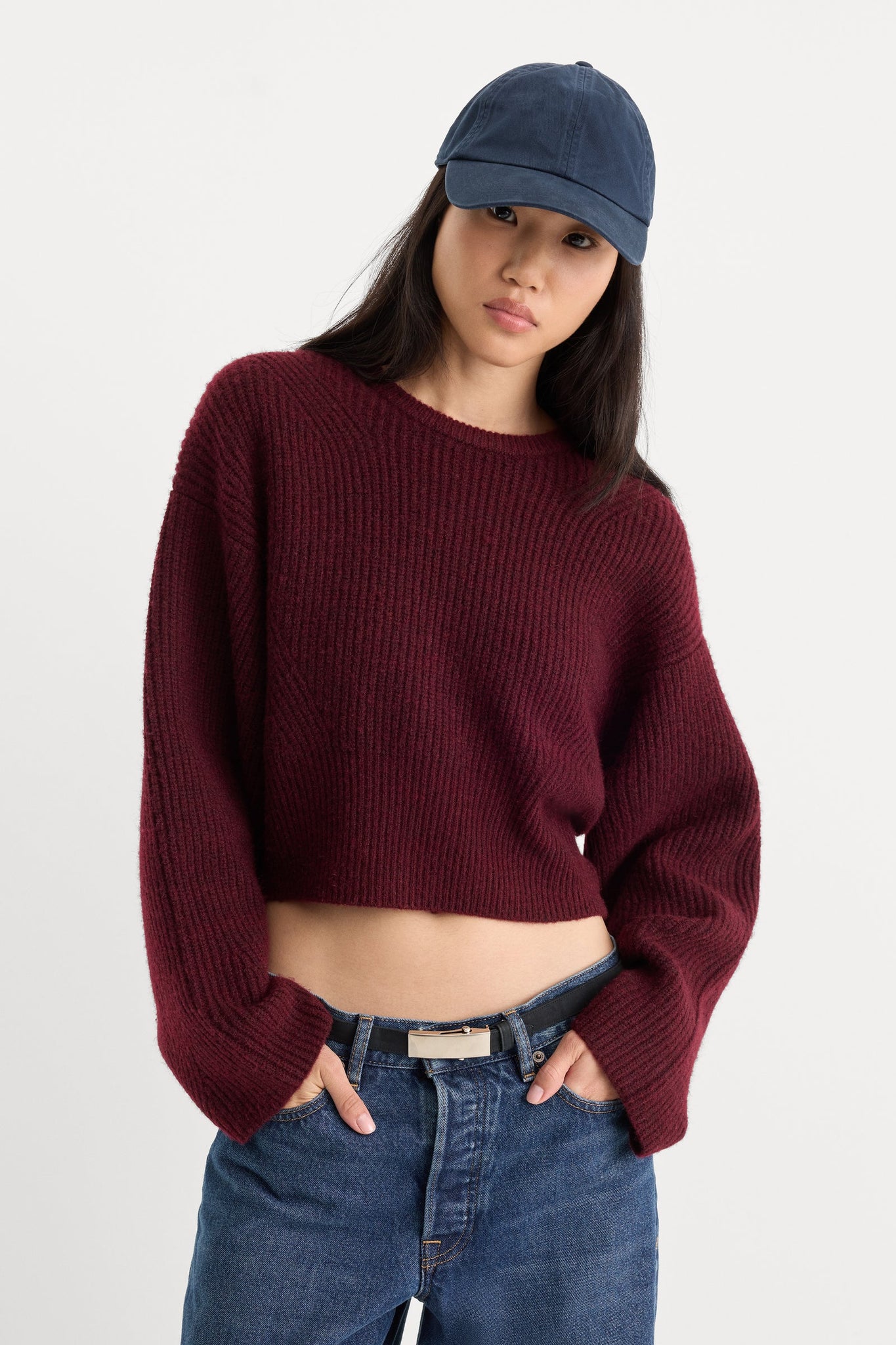 Good American | The Chunky Knit Sweater in Berry Noir