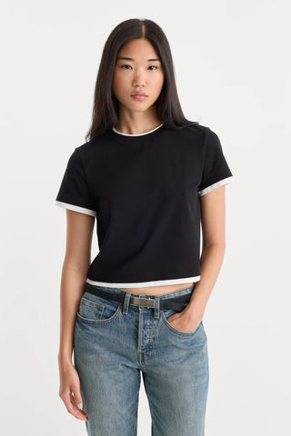 Good American | The Short Sleeve Layered Tee in Black