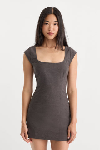 Good American | Capsleeve Mini Dress in Charcoal Houndstooth