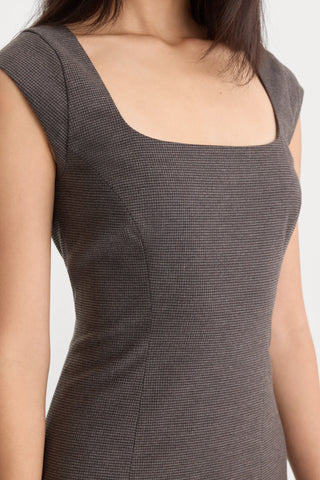 Good American | Capsleeve Mini Dress in Charcoal Houndstooth