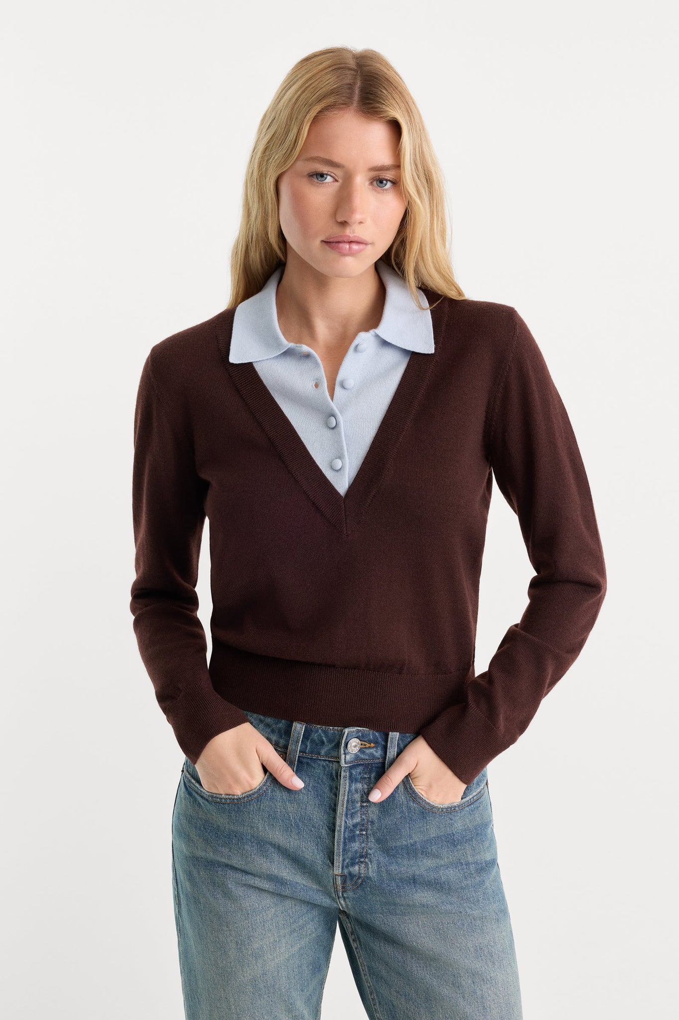 Good American | The Two in One Sweater in Mocha Sky