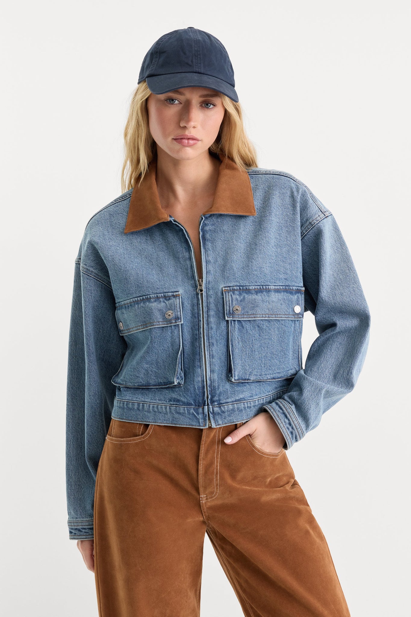 Good American | Denim Swing Cropped Jacket
