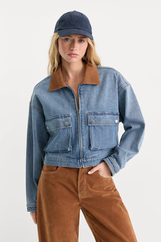Good American | Denim Swing Cropped Jacket