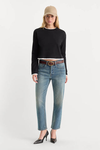 Good American | The Long Sleeve Layered Tee in Black