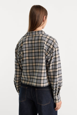 Good American | The Patch Pocket Shirt in Tan Plaid