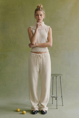 Wide Ribbed Cut Out Back Sweater Top in Cannoli Cream