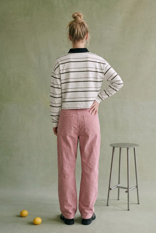 Striped Button Up Pointed Collared Top in Ecru Stripe