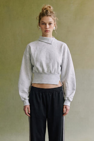 Asymmetrical Collar Balloon Sleeve Sweatshirt