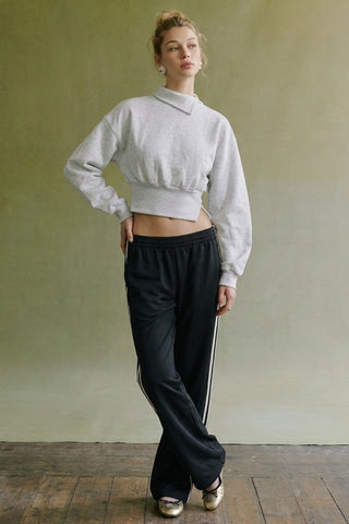 Asymmetrical Collar Balloon Sleeve Sweatshirt