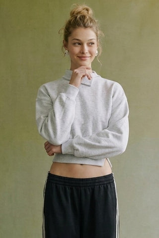 Asymmetrical Collar Balloon Sleeve Sweatshirt