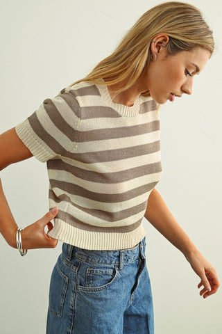 Striped Knitted Short Sleeve Top