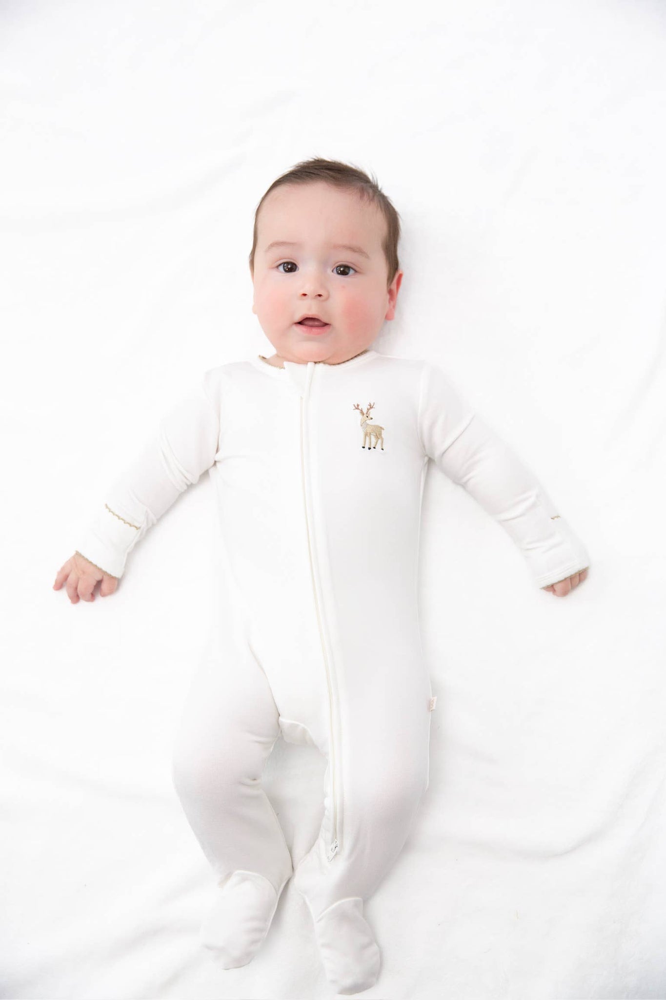 Deer Pip Embroidered Zip Romper