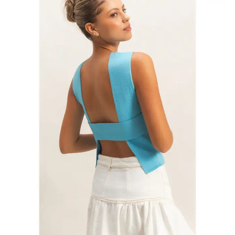Ribbed Crew Neck Sleeveless Open Back