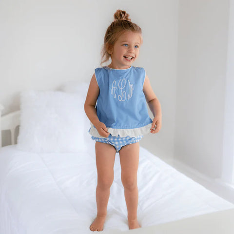Girls Gingham Ruffled Trimmed Swing Bloomer Set