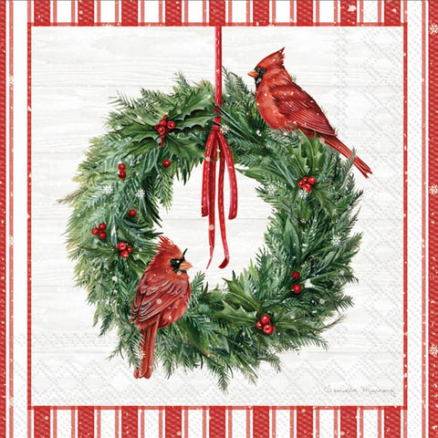 Cocktail Napkins 20 ct Countryside Cardinal Wreath
