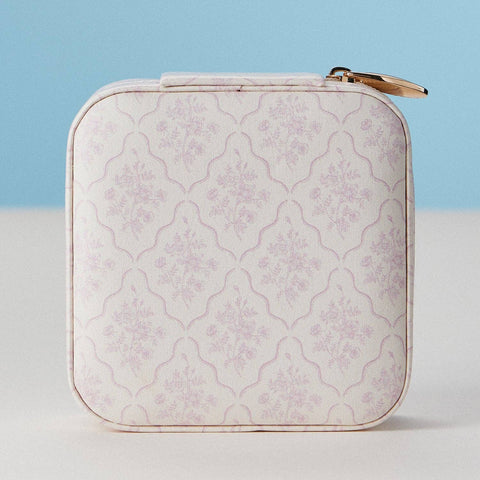 Pink Floral Travel Jewelry Case – Compact Jewelry Organizer with Mirror & Ring Slots