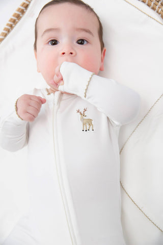 Deer Pip Embroidered Zip Romper