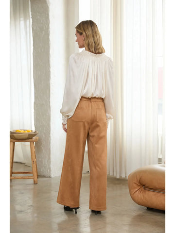 Faux Suede Straight Pant in Camel