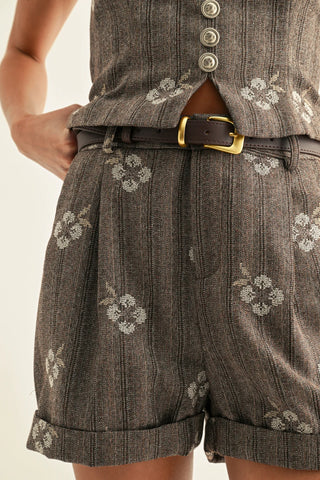 AR | Carina Pleated Shorts with Belt in Brown Multi