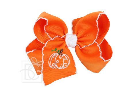 Embroidered Pumpkin Crochet Edge Bow