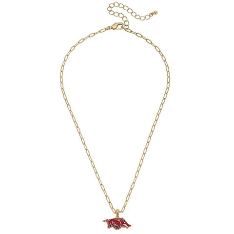 Arkansas Razorback Gold Enamel Pendant