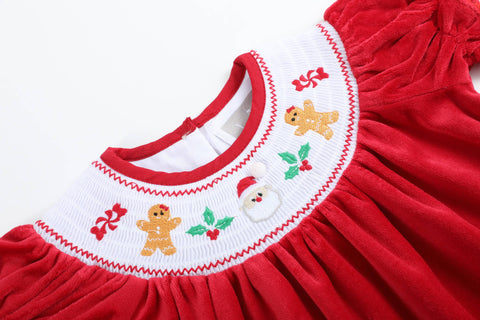 Red Velour Christmas Smocked Dress and Bloomers Set